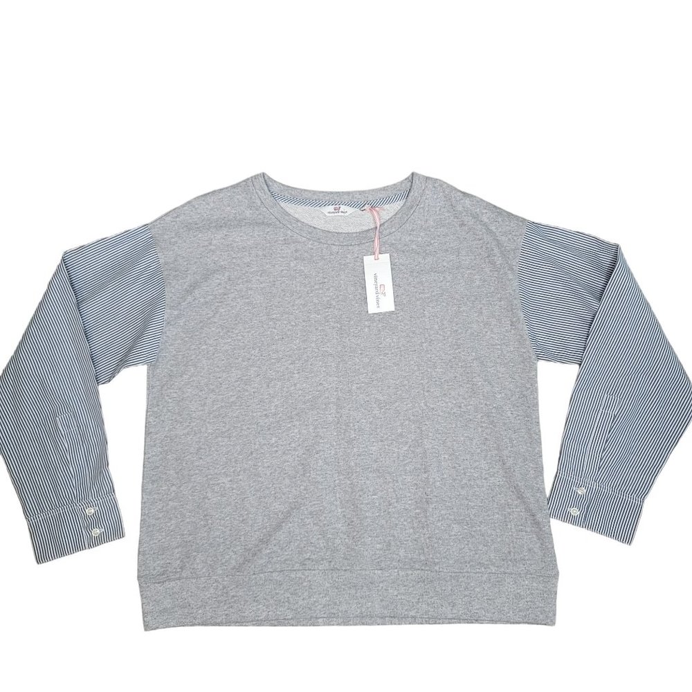 Vineyard Vines mixed media sweat shirt cape cod striped sleeve pull over size XL - Picture 2 of 6